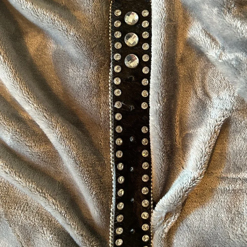 Black Leather Rhinestone Bling Belt Size L - Picture 11 of 13